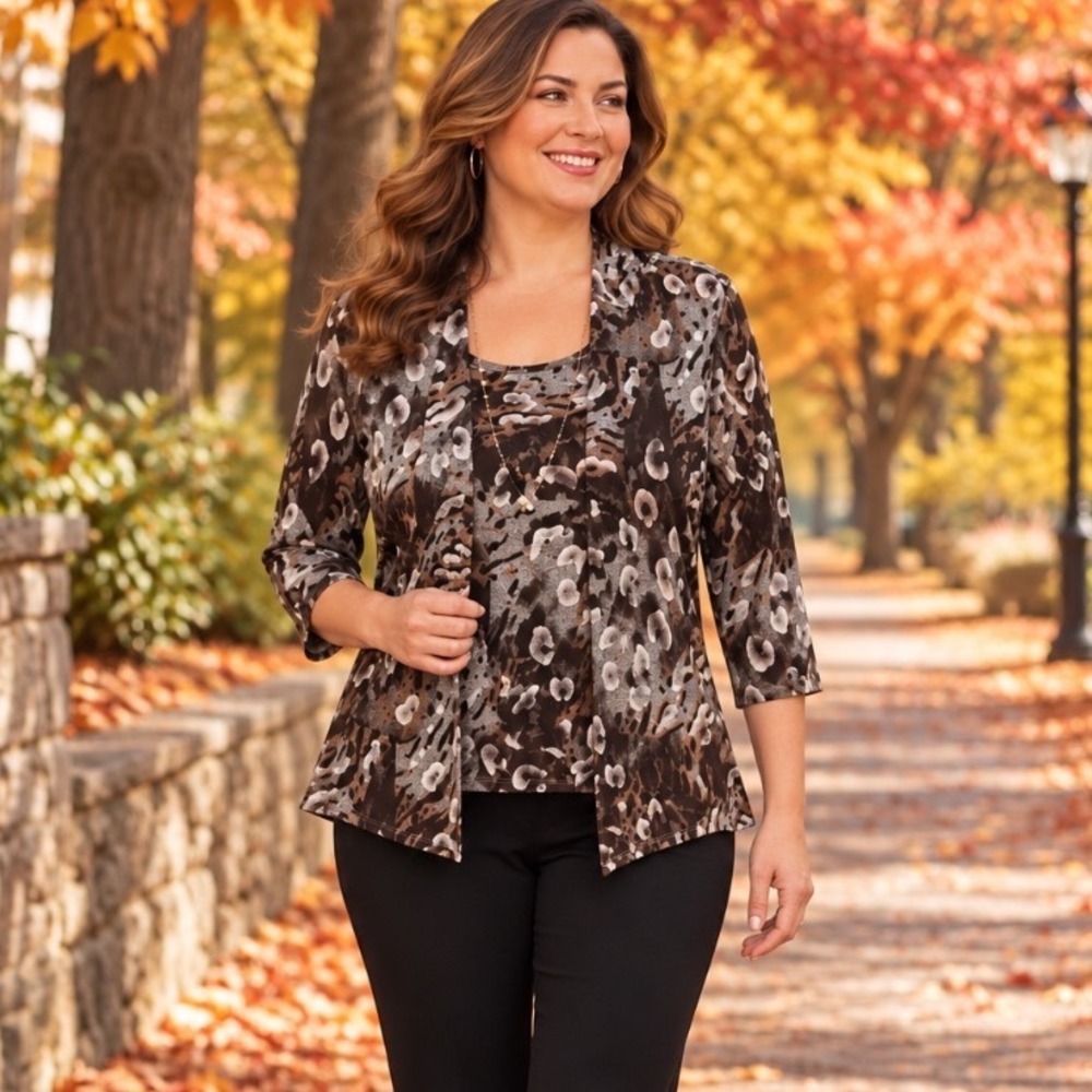 NWT ALFRED DUNNER Jacket With Inner Tank PXL BROWN BLACK Career Office